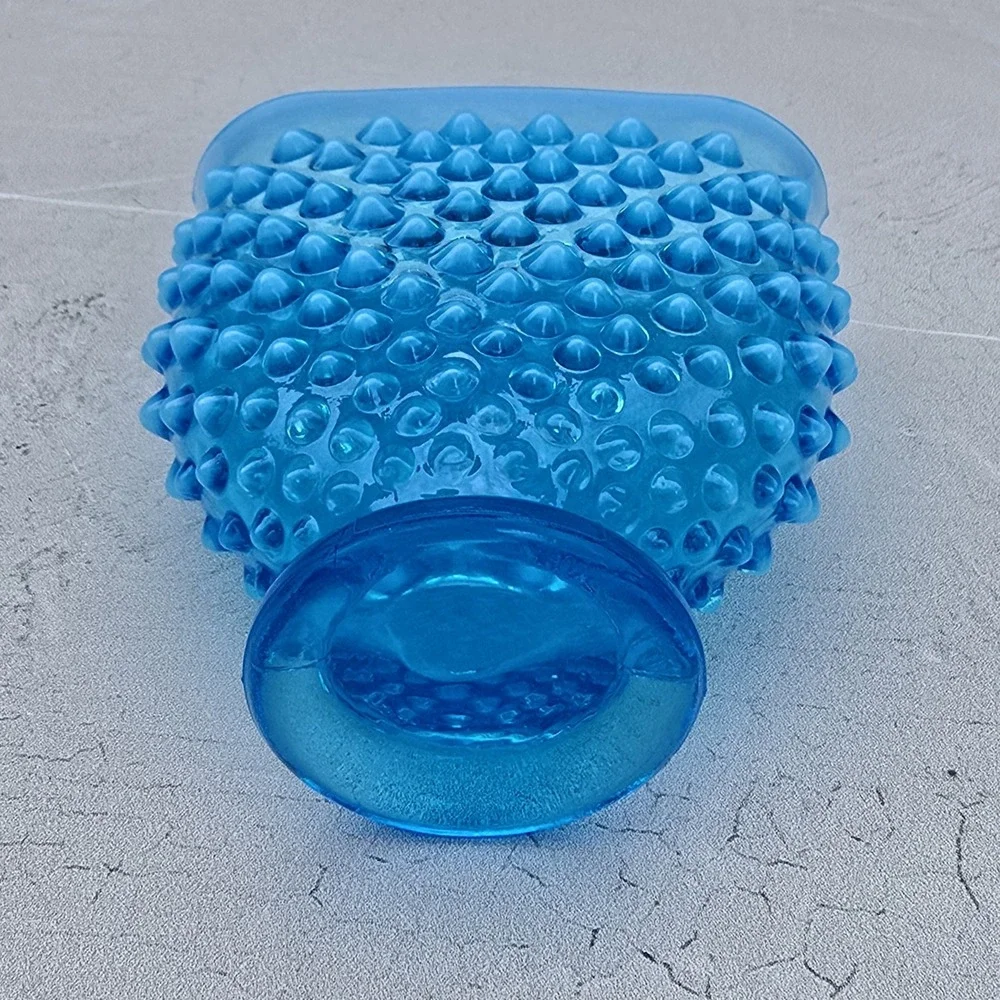 Vintage Blue Hobnail Glass Fan Vase Footed Art Glass Decor 4 inch